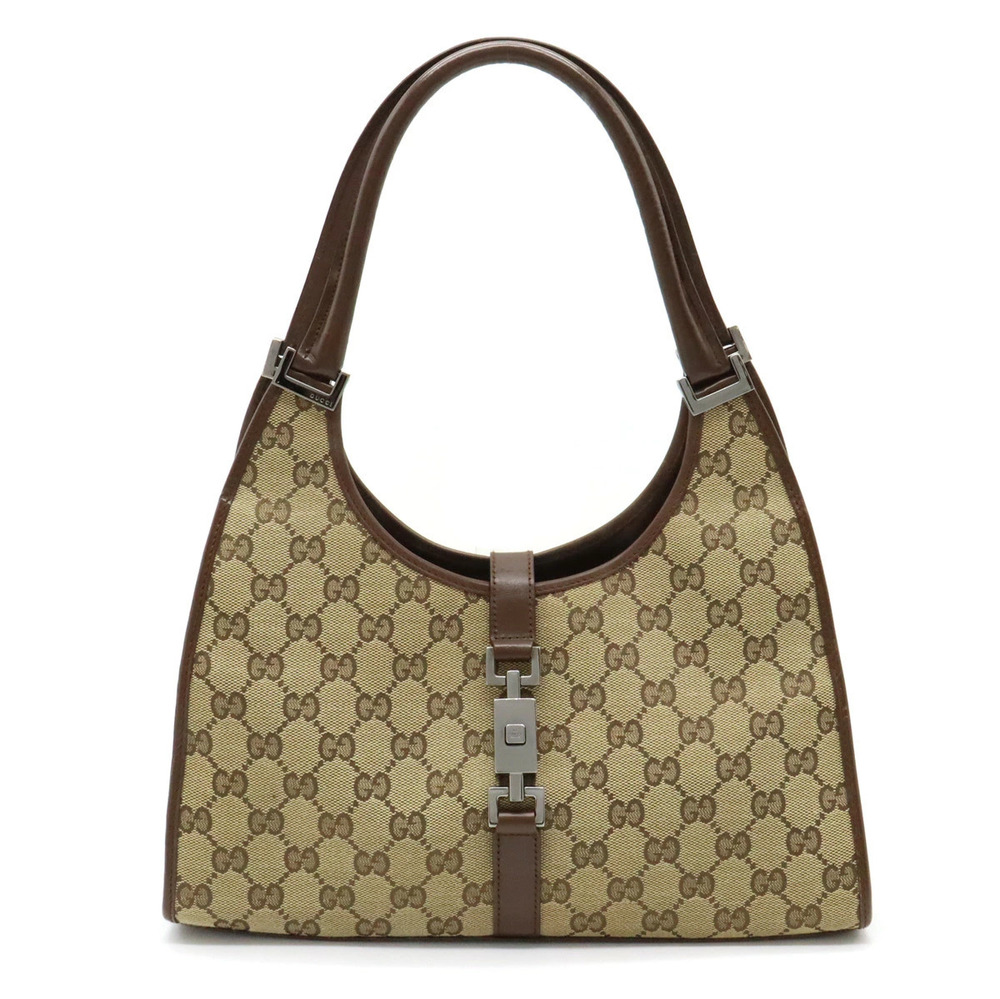 Gucci GG Canvas Jackie Shoulder Bag Hobo Leather Beige Cream Brown